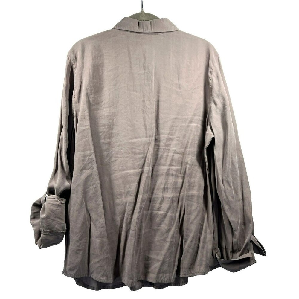 Chicos Blouse Size Large Button Up Solid Taupe Lo… - image 2